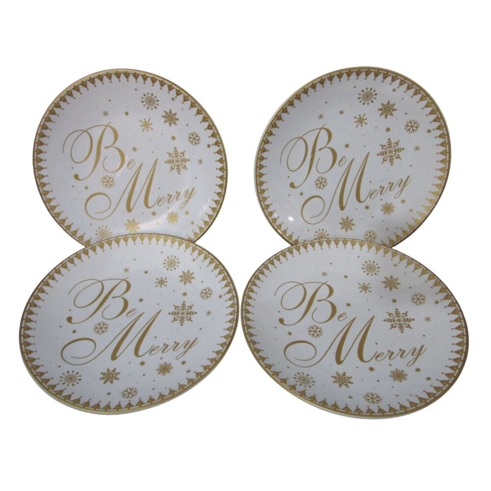 Be Merry Festive Holiday Gold 222 Fifth Small Plates Set of Four GUC